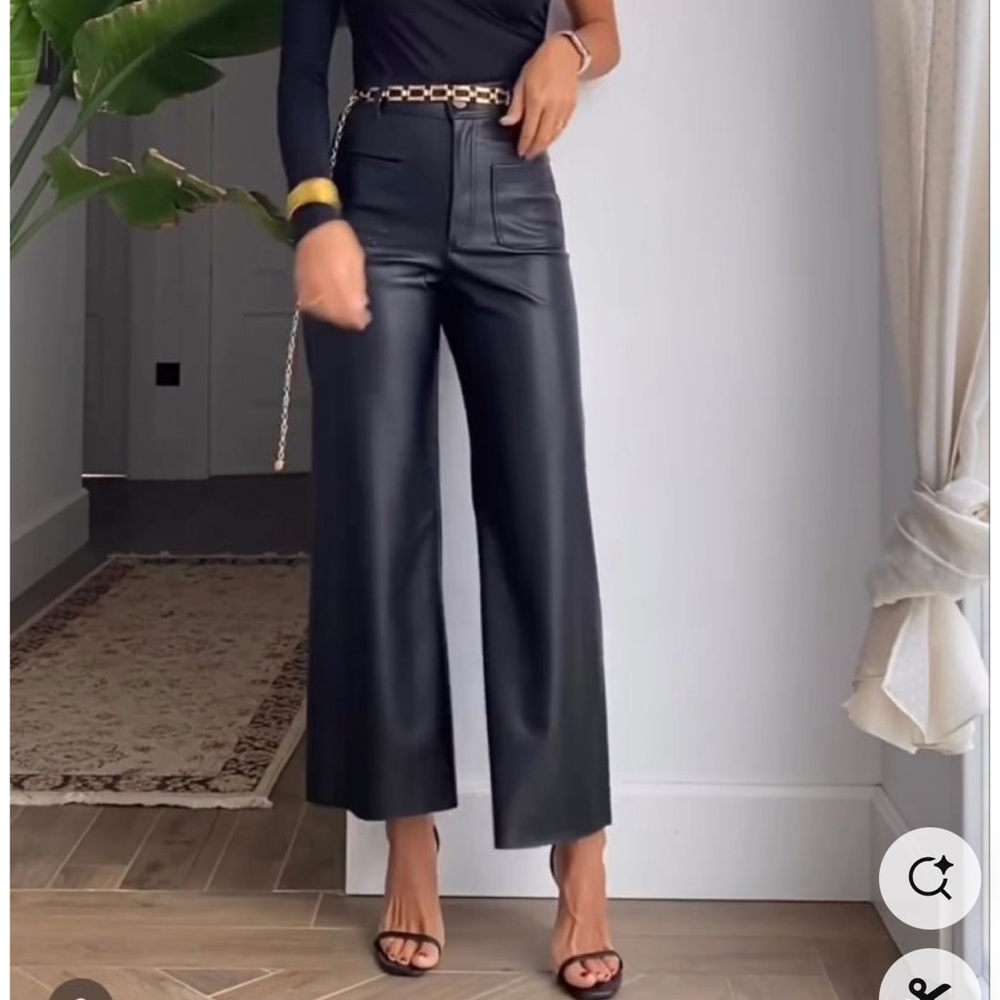 ZARA High-Waisted Faux Leather Marine Straight Pants - Excellent Condition